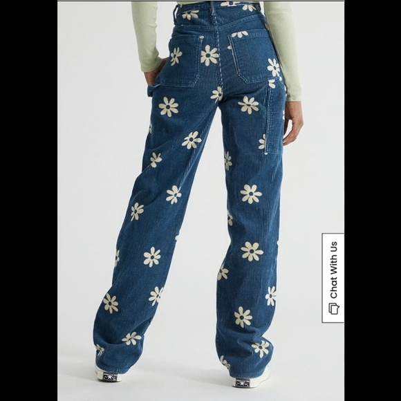 PacSun 90s Boyfriend Carpenter Corduroy Floral Jeans Size 26 - Picture 2 of 8